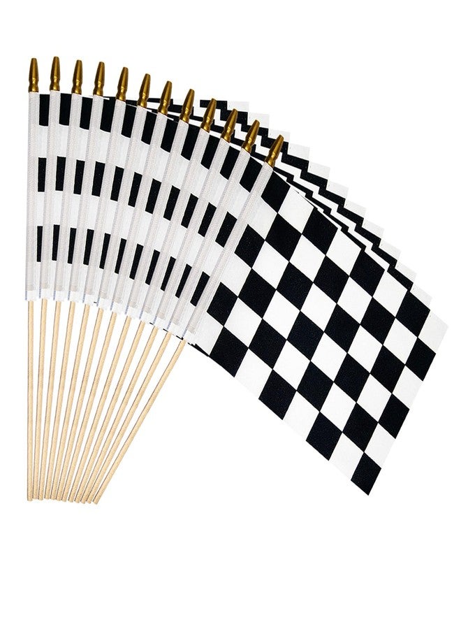 Uelfbaby 12 Pack 4x6 Inch Checkered Flag On Sticks, Race Birthday Party Supplies, Double Sided Racing Party Decorations, Black White Checkered Mini Stick Flag For Room - Image 1